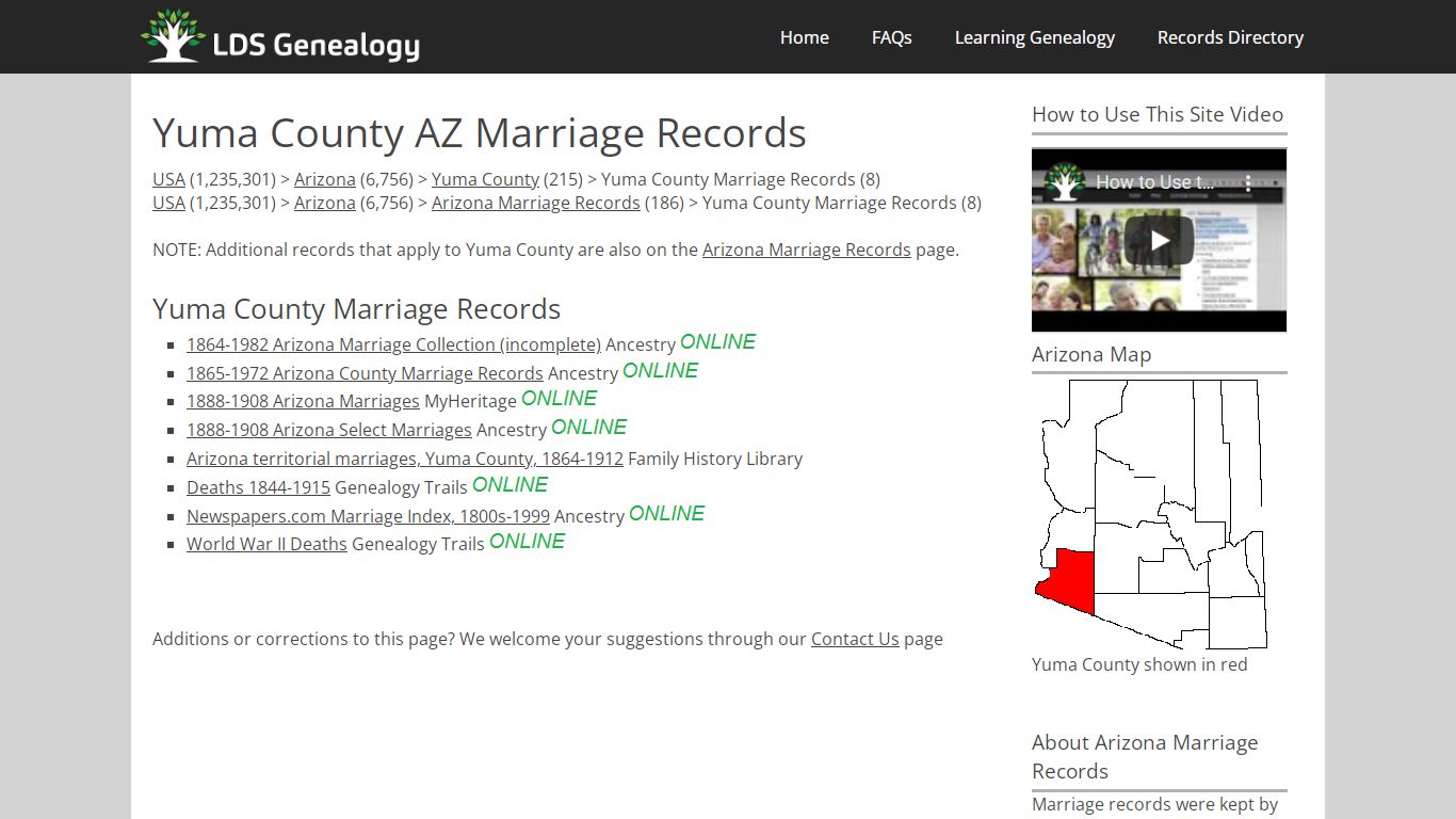 Yuma County AZ Marriage Records - LDS Genealogy