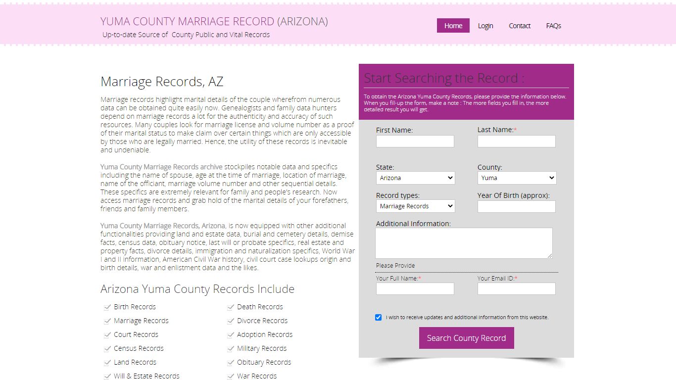 Yuma County, Arizona Marriage Records & Spouse Information